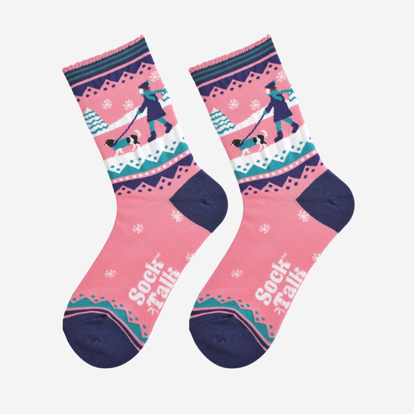 Women's Dog and Woman Pink Bamboo Socks