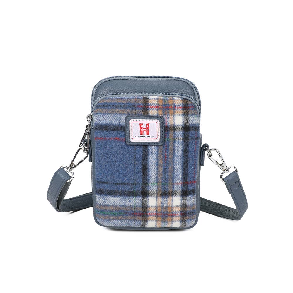 Strathurie Tweed Crossbody Mobile Phone Bag in Borland Blue