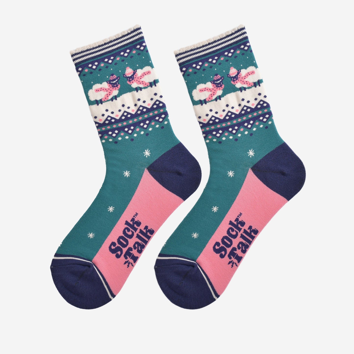 Women's Sheep with Scarves and Hats Green Bamboo Socks