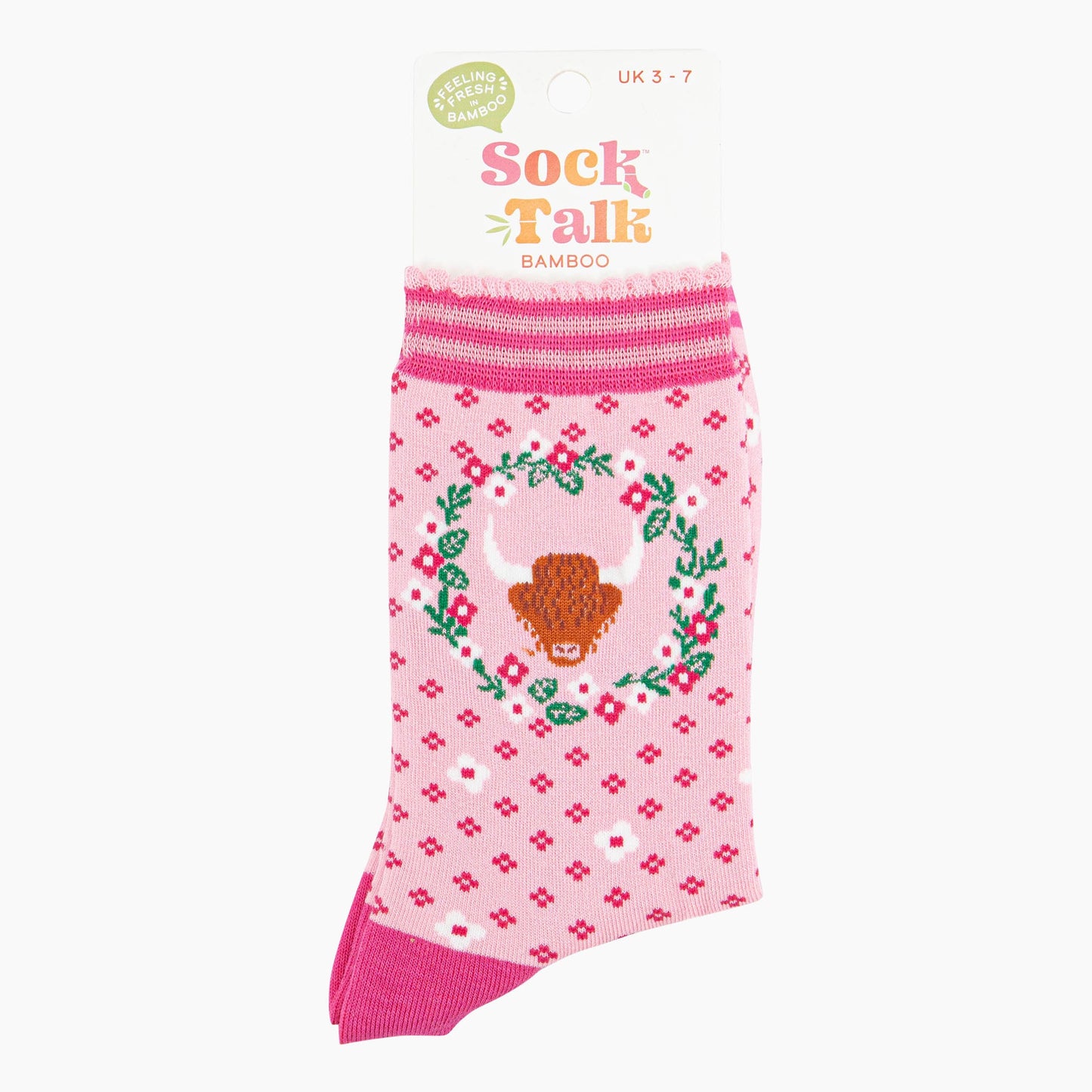 Women's Pink Highland Cow Wreath Bamboo Socks