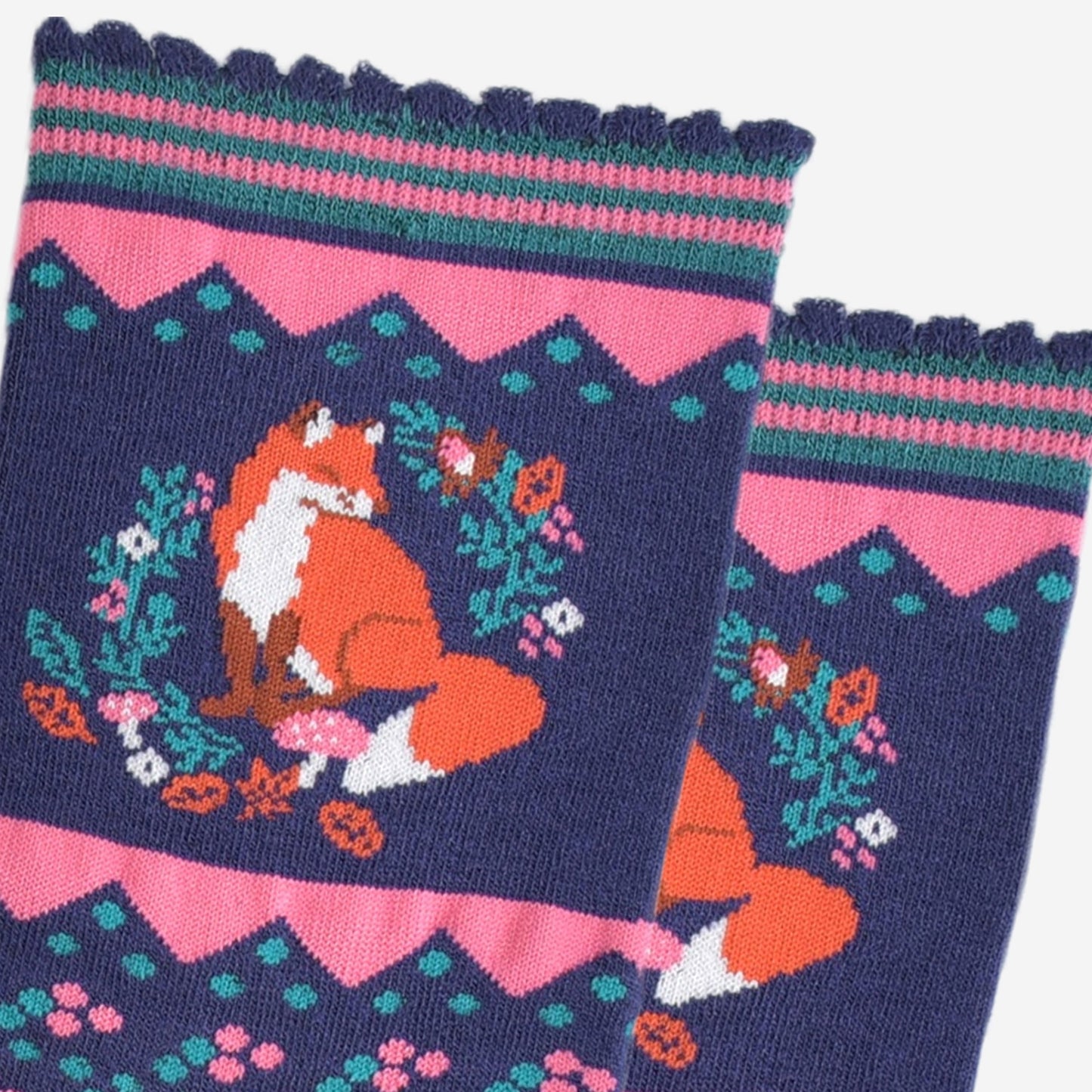 Women's Navy and Pink Fox Floral Bamboo Socks