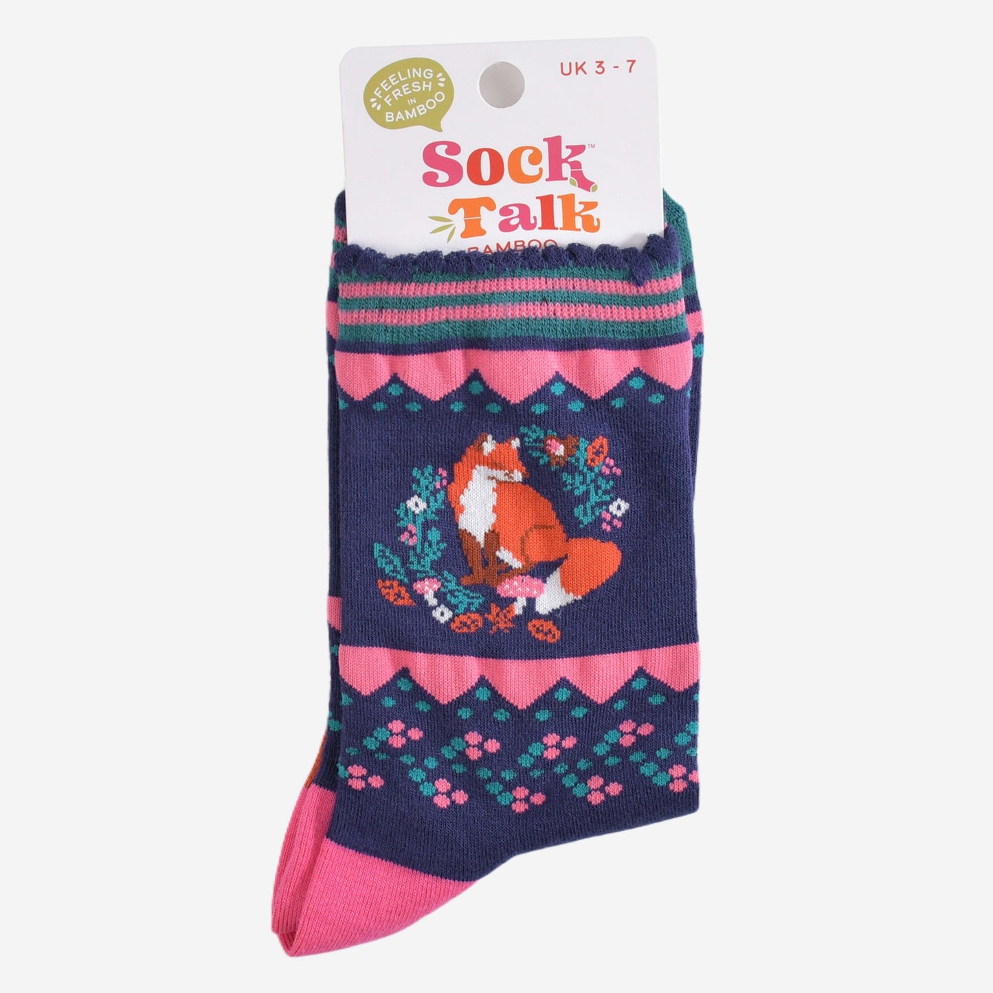 Women's Navy and Pink Fox Floral Bamboo Socks