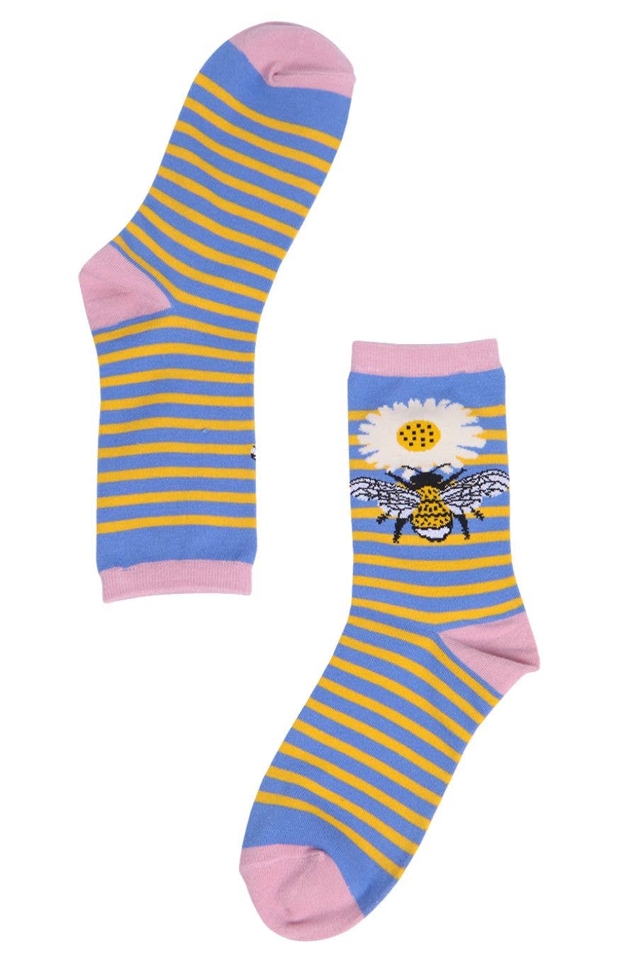 Women's Bumble Bee Striped Floral Bamboo Socks