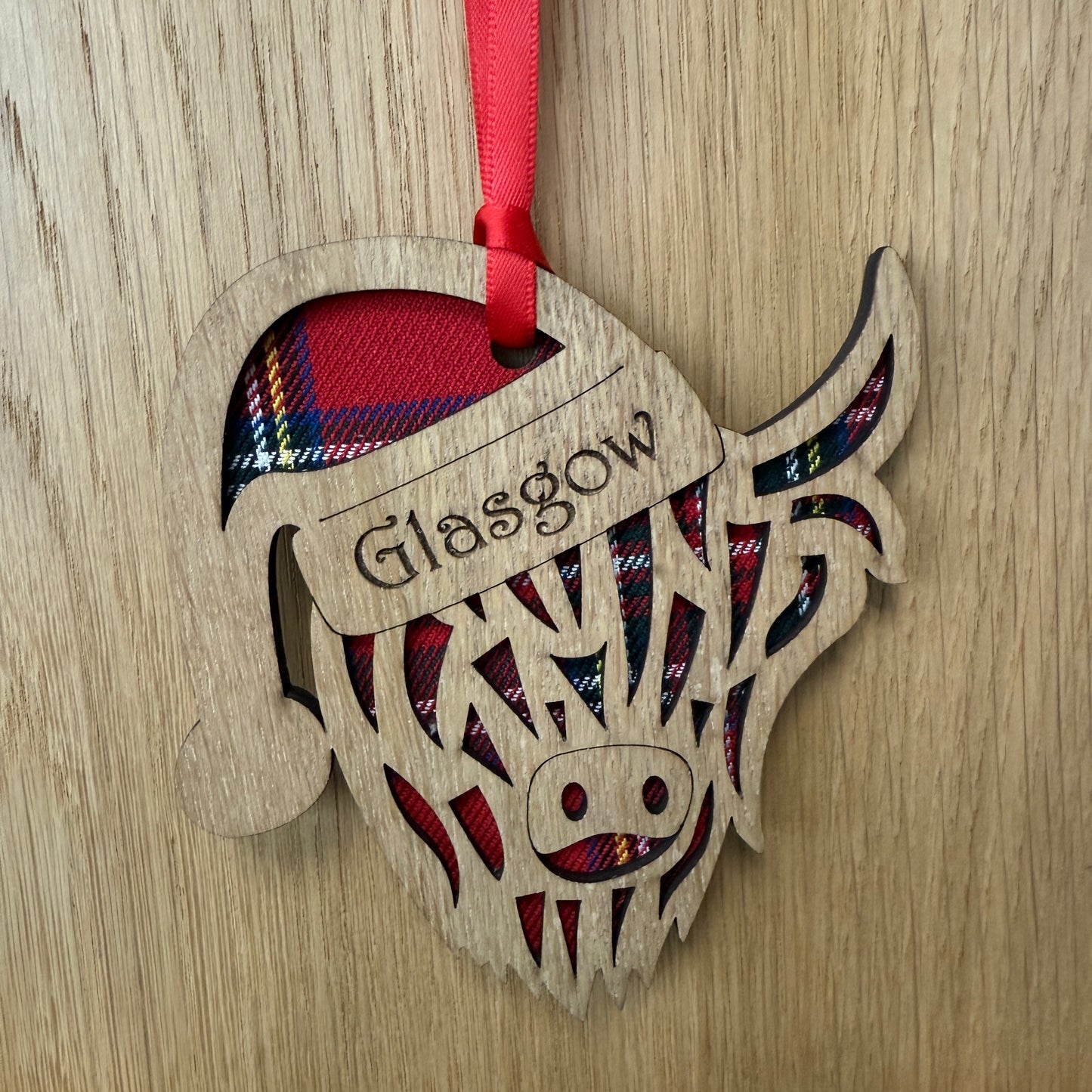 Glasgow Christmas Highland Cow Head Hanging Plaque