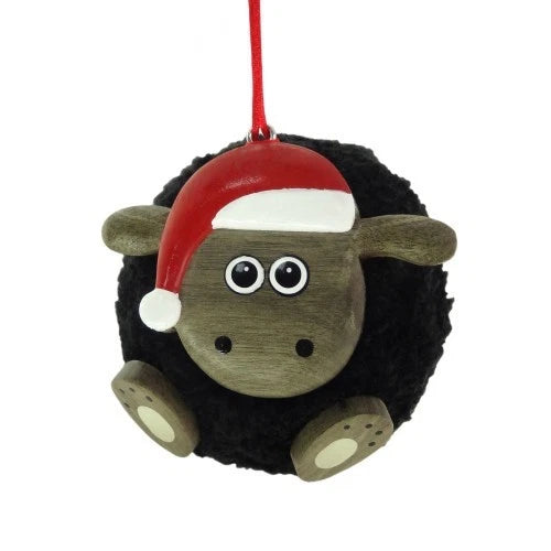 Sheep - Black Pom Pom Christmas Tree Decoration
