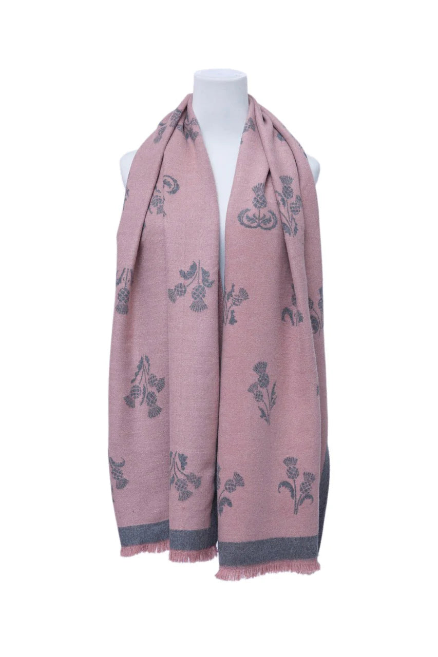 Supersoft Thistle Dusky Pink and Grey Scarf