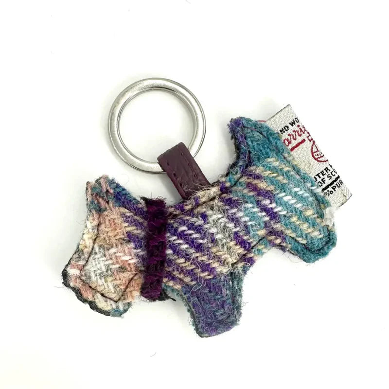 Scottie Dog Keyring - Green/Purple Plaid