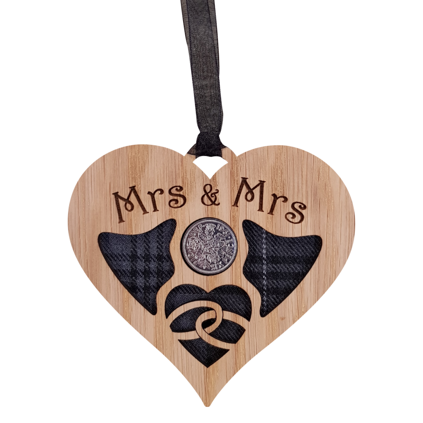 Mrs & Mrs Heart Shaped Lucky Sixpence