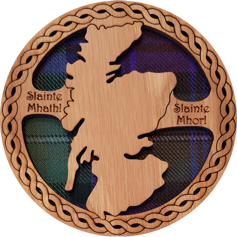 Scotland Map Wood & Tartan Round Coaster