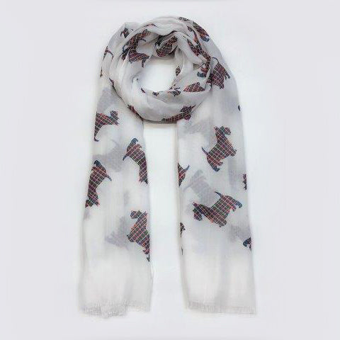 Scottie Dog White Cashmere Blended Scarf