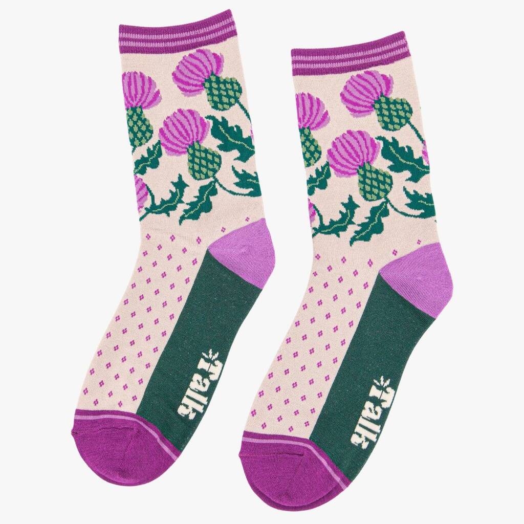 Women's Purple Thistle Bamboo Socks