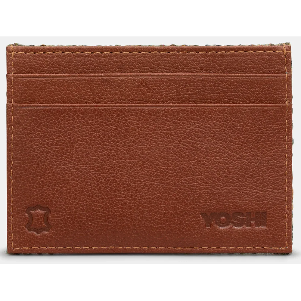 Highland Cow Brown Leather & Blue Tweed Card Holder