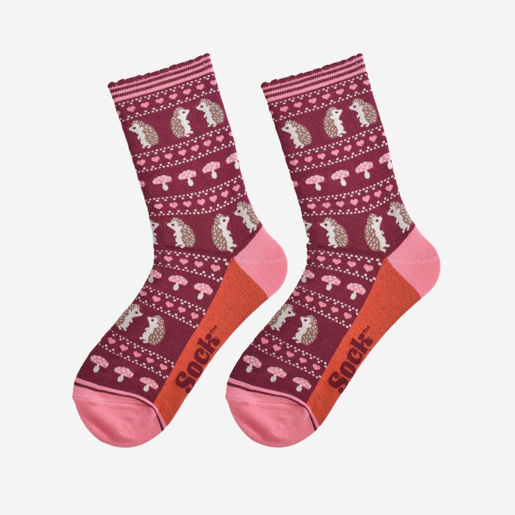 Women's Burgundy & Pink Hedgehog Bamboo Socks