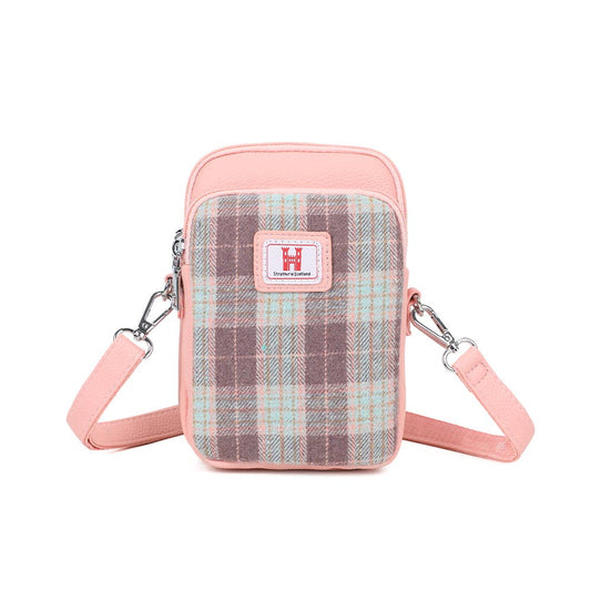 Strathurie Tweed Crossbody Mobile Phone Bag in Pink Check