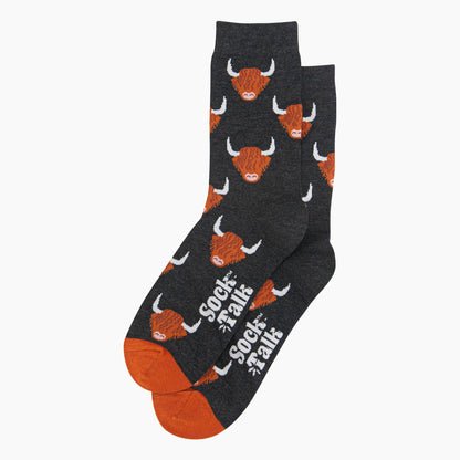 Men's Charcoal Highland Cow Luxury Bamboo Socks