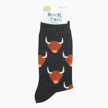 Men's Charcoal Highland Cow Luxury Bamboo Socks