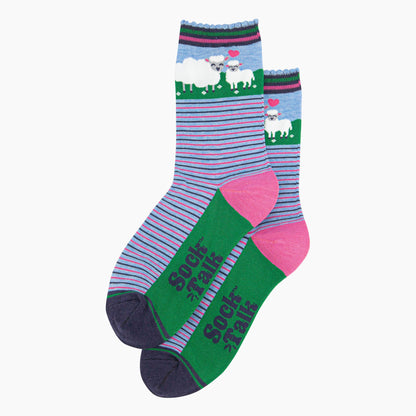 Women's Blue Sheep and Lamb Bamboo Socks