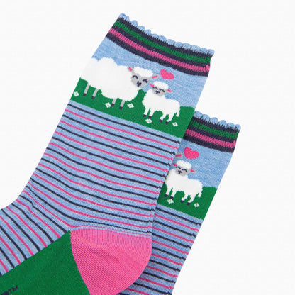 Women's Blue Sheep and Lamb Bamboo Socks