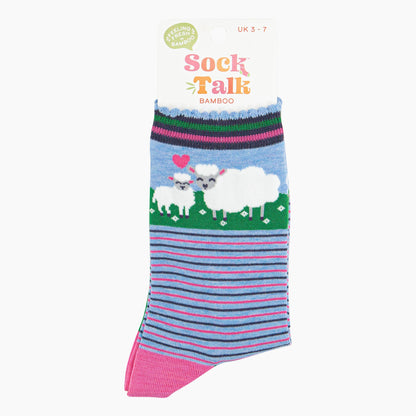 Women's Blue Sheep and Lamb Bamboo Socks