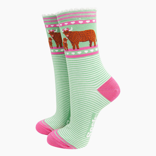 Women's Highland Cow & Calf Bamboo Socks
