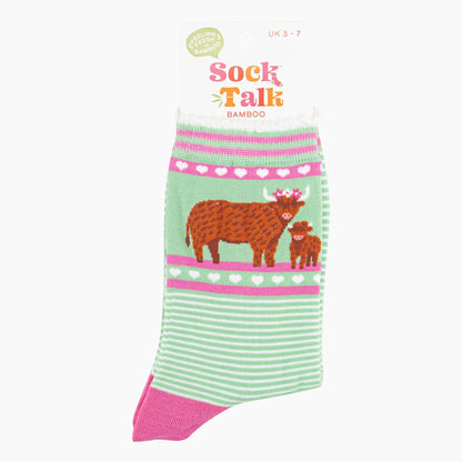 Women's Highland Cow & Calf Bamboo Socks
