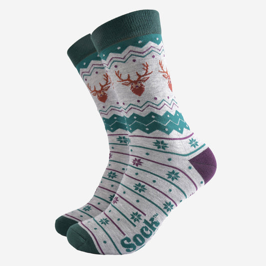 Men's Grey and Green Stag Bamboo Socks