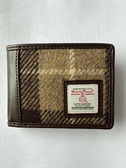 Harris Tweed Bifold Coin Wallet - Brown/Cream Check