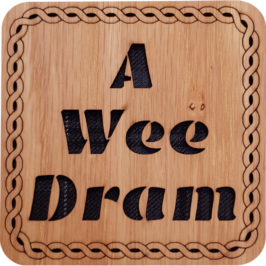 A Wee Dram Wood & Tartan Square Coaster