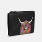 Highland Cow Black Zip Top Leather Purse