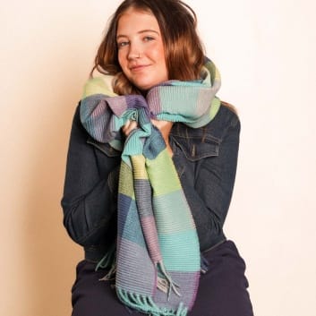 Blue Pleated Scarf Pleated