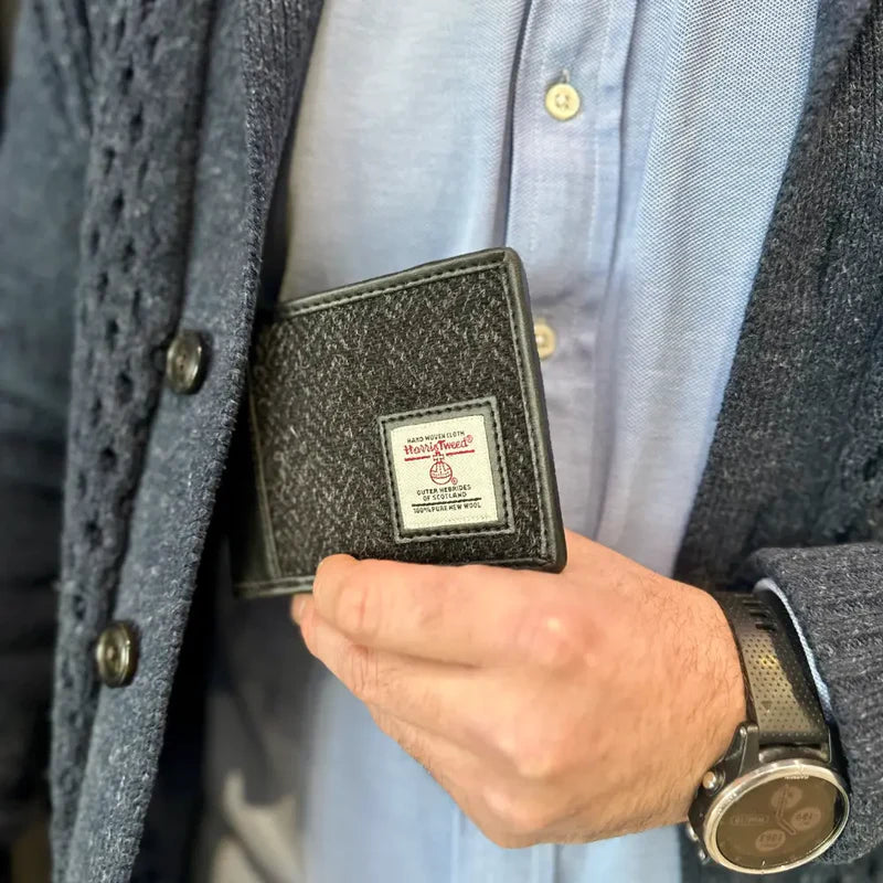 Harris Tweed Bifold Coin Wallet - Charcoal