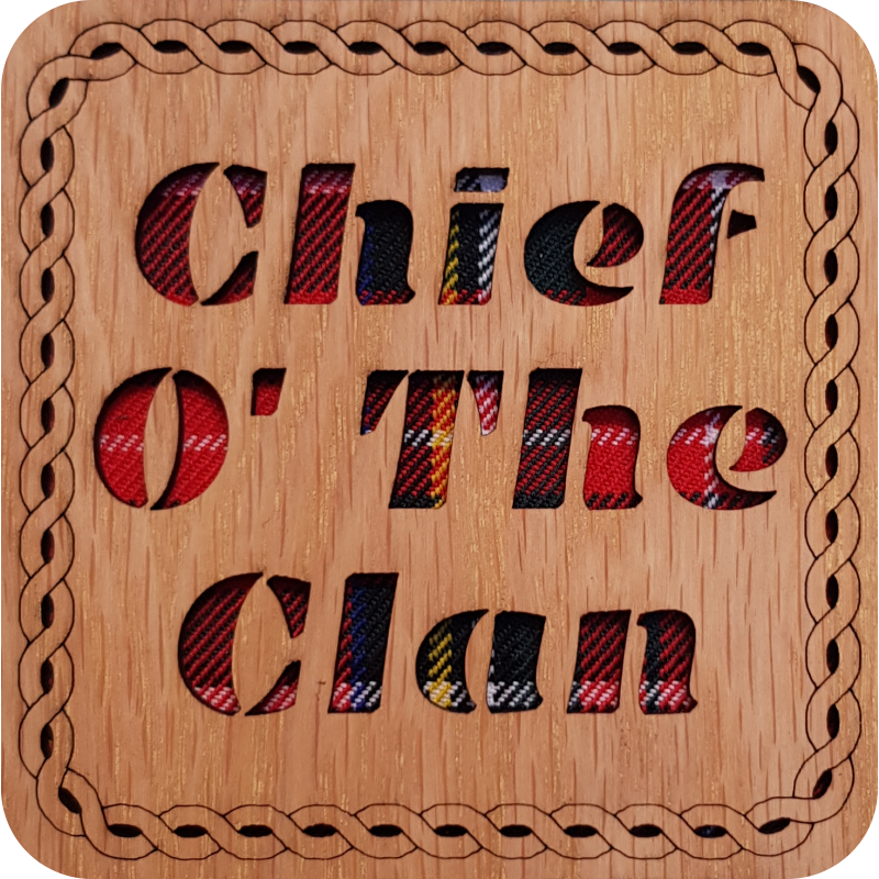 Chief O' The Clan Wood & Tartan Square Coaster