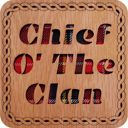 Chief O' The Clan Wood & Tartan Square Coaster