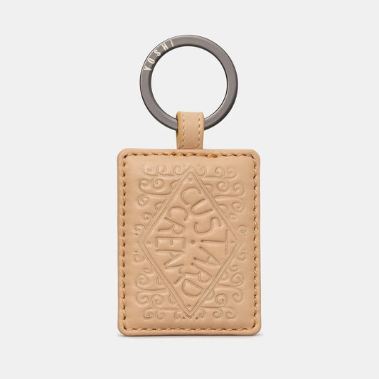 Custard Cream Biscuit Leather Keyring