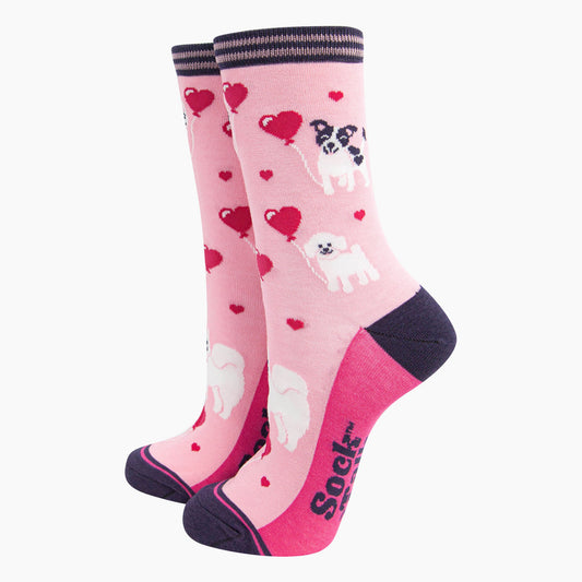 Women's Dogs with Balloons Pink Bamboo Socks
