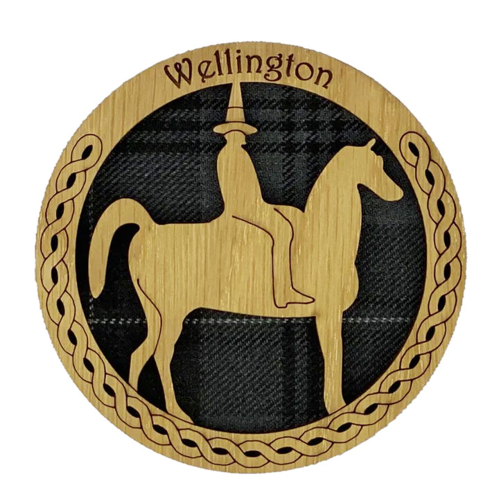 Duke Of Wellington Wood & Tartan Round Coaster