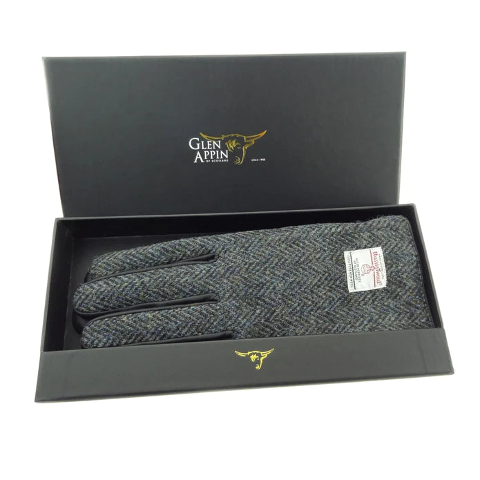 Harris Tweed and Soft Black Leather Gents Gloves (Size Large)