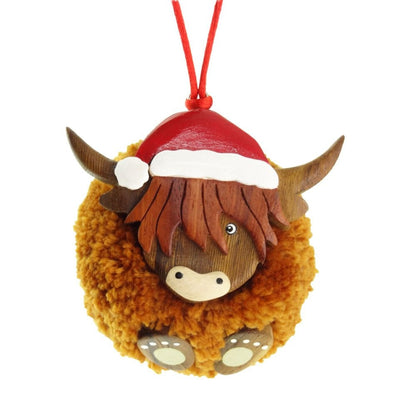 Highland Cow Pom Pom Christmas Tree Decoration