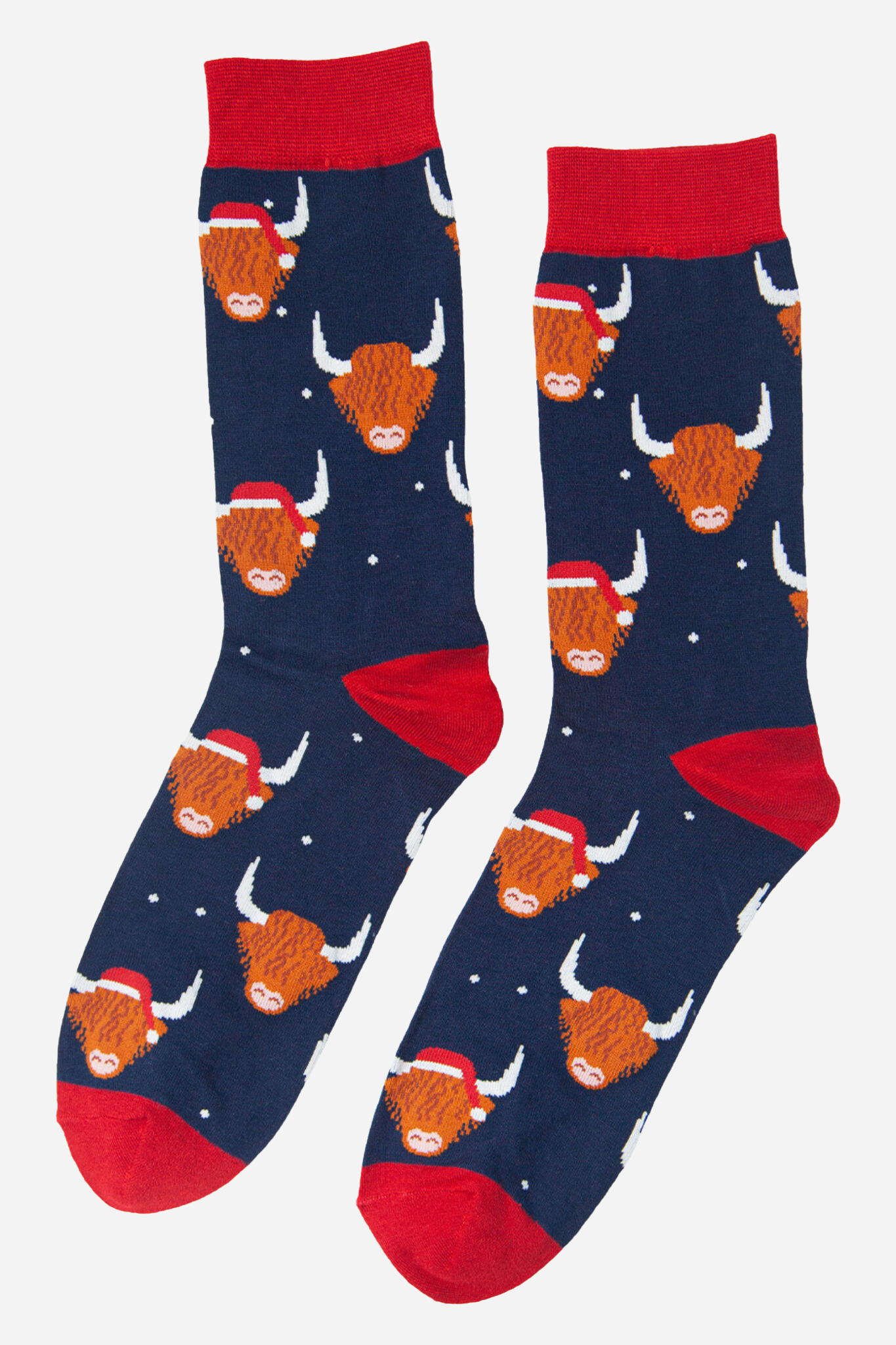 Men's Navy Highland Cow with Santa Hat Bamboo Socks