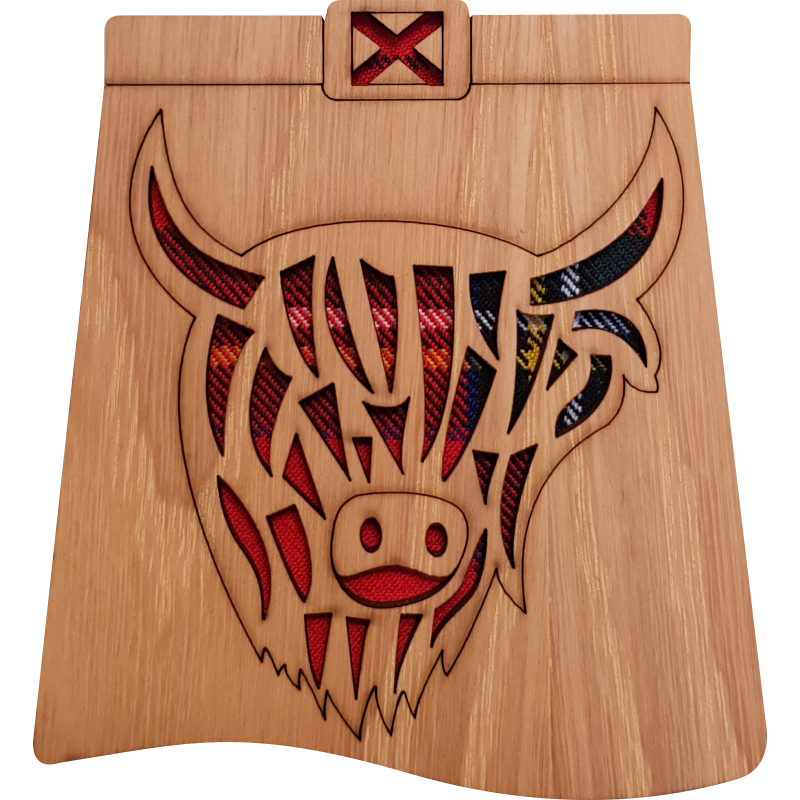 Highland Cow Wood & Tartan Kilt Coaster