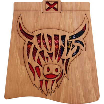 Highland Cow Wood & Tartan Kilt Coaster