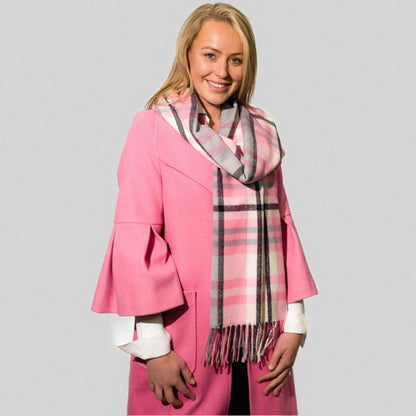 Pink Tartan Tassled Scarf