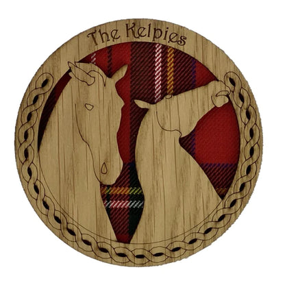 Kelpies Wood & Tartan Round Coaster