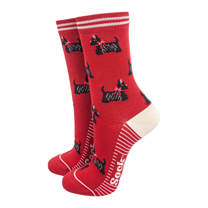 Women's Red Scottie Dog Bamboo Socks
