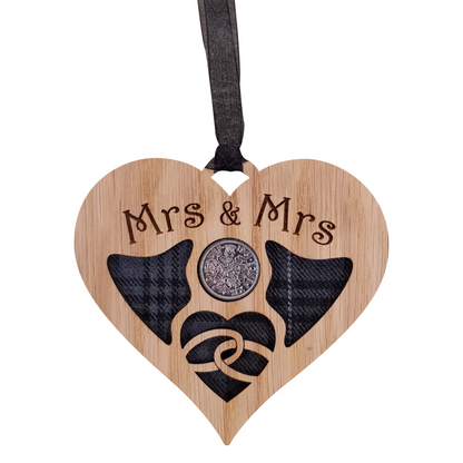 Mrs & Mrs Heart Shaped Lucky Sixpence