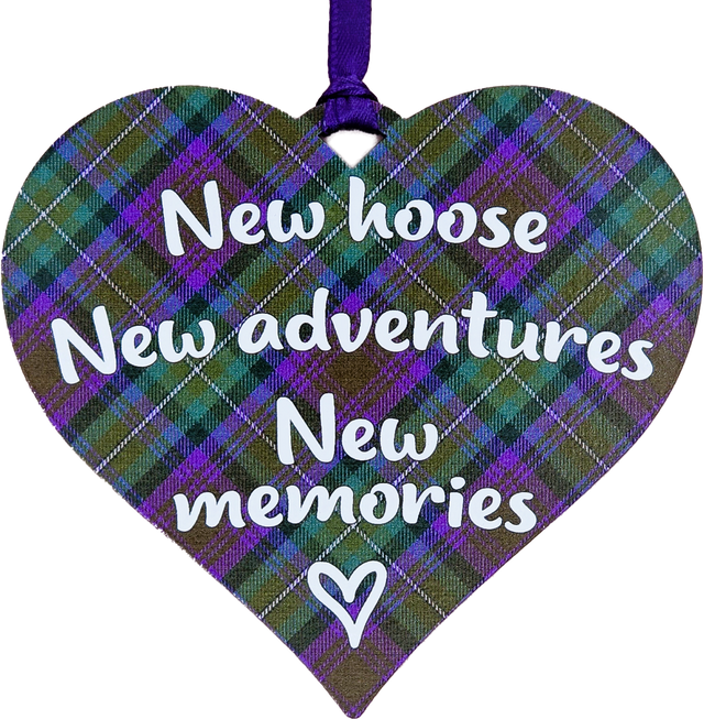 New Hoose New Advertures New Memories Wooden Tartan Hanging