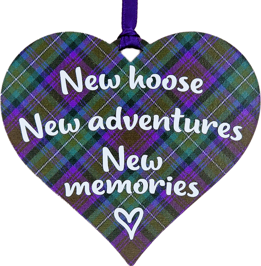 New Hoose New Advertures New Memories Wooden Tartan Hanging