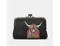 Highland Cow Black Leather Triple Frame Purse