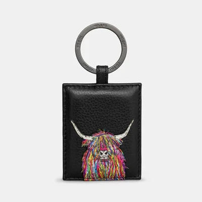 Highland Cow Black Leather Keyring