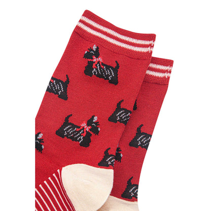 Women's Red Scottie Dog Bamboo Socks